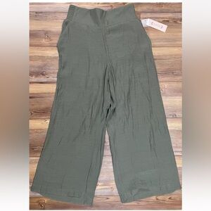 Nanette Lepore Pants Womens Medium Green Crepe Wide Leg Palazzo Elastic Waist